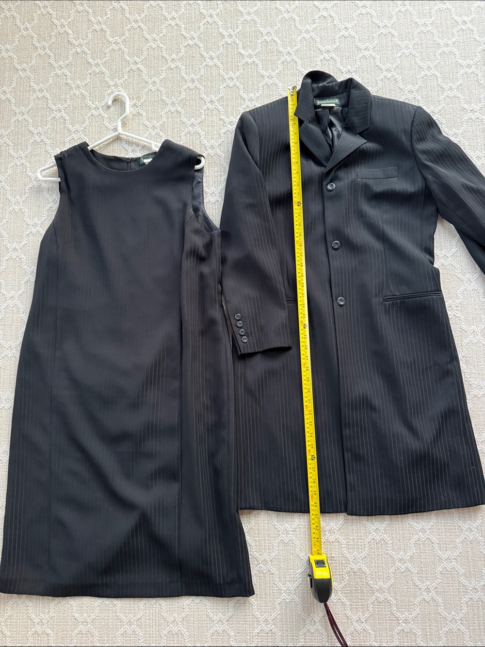 Harve Benard Black Pinstripe Midi Dress and Jacket Set